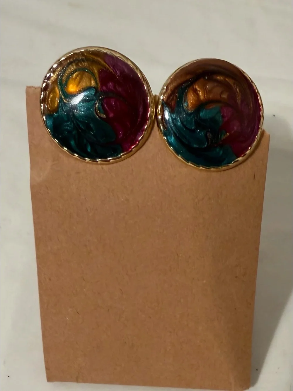 Multicolor Swirl Round Stud Earrings with Gold Trim